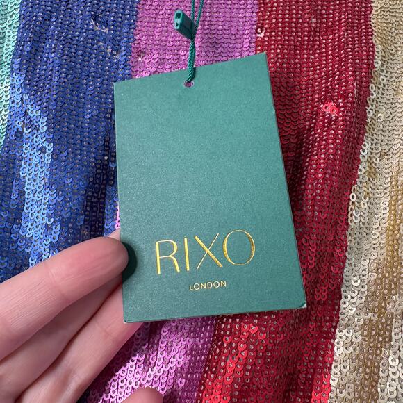 NWT RIXO Ava Rainbow Sequin Stripe Mini Dress Balloon Sleeve Long Sleeve XS - Picture 3 of 14